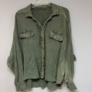 FP One Oversized Women's Green Button-Up Top Size Small